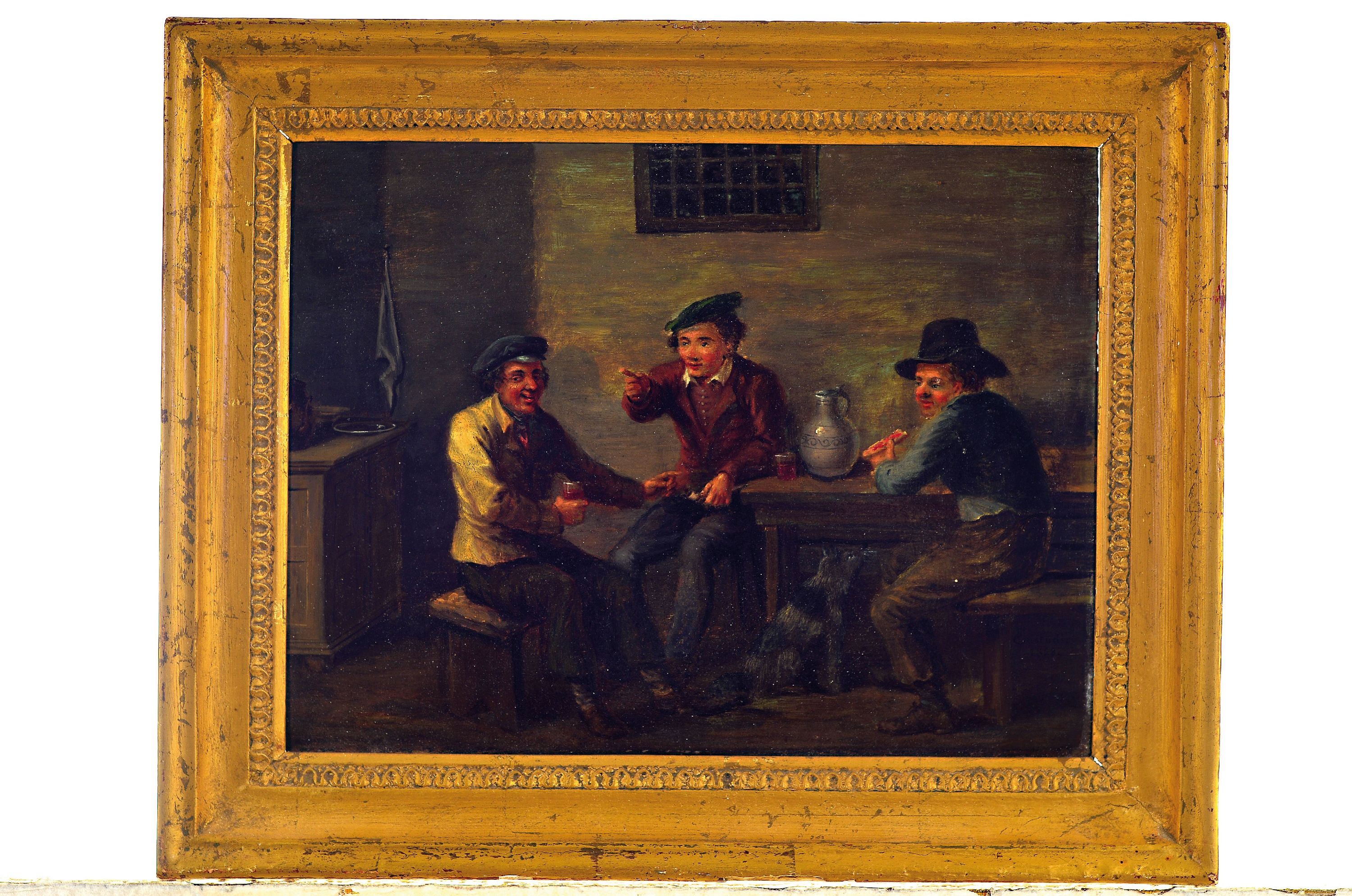 Detail k: Francois Custodis, geb. 1780, drei Männer beim Zechen, Öl/Holz, rechts unten sign. und dat. 1828, ca. 22.5x30cm, R. ca. 30x37.5cm