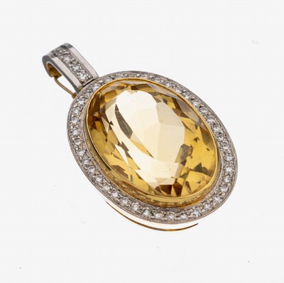 Image 26930019 - 14 kt Gold Citrin-Diamant-Clipanhänger, GG/WG 585/000, mittig ovalfacett. Citrin ...