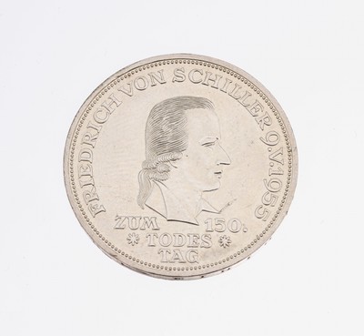 Image Silbermünze 5 Mark, Deutschland, 1955, 150.Todestag Friedrich Schiller