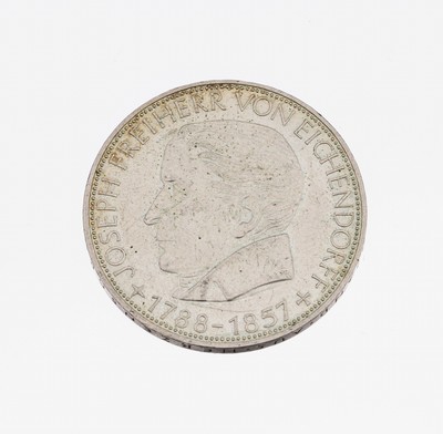 Image Silbermünze 5 Mark, Deutschland 1957, Joseph Freiherr von Eichendorff