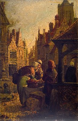 Image Karel van Kemmel, 1834-1885, Marktfrauen im Gespräch in einer niederländischen ...