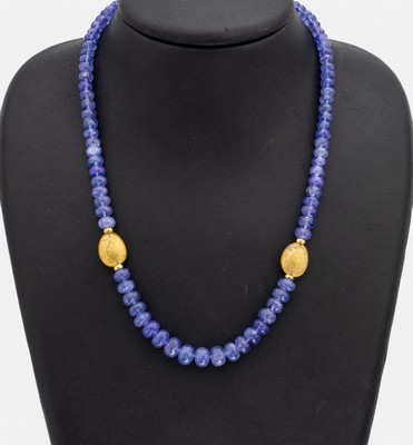 Image 26930067 - Tansanit-Glas-Collier mit 14 kt Gold Schließe, GG 585/000, Tansanit-Linsen im ...