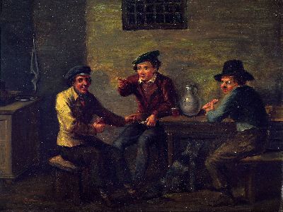 Image 26930072 - Francois Custodis, geb. 1780, drei Männer beim Zechen, Öl/Holz, rechts unten ...