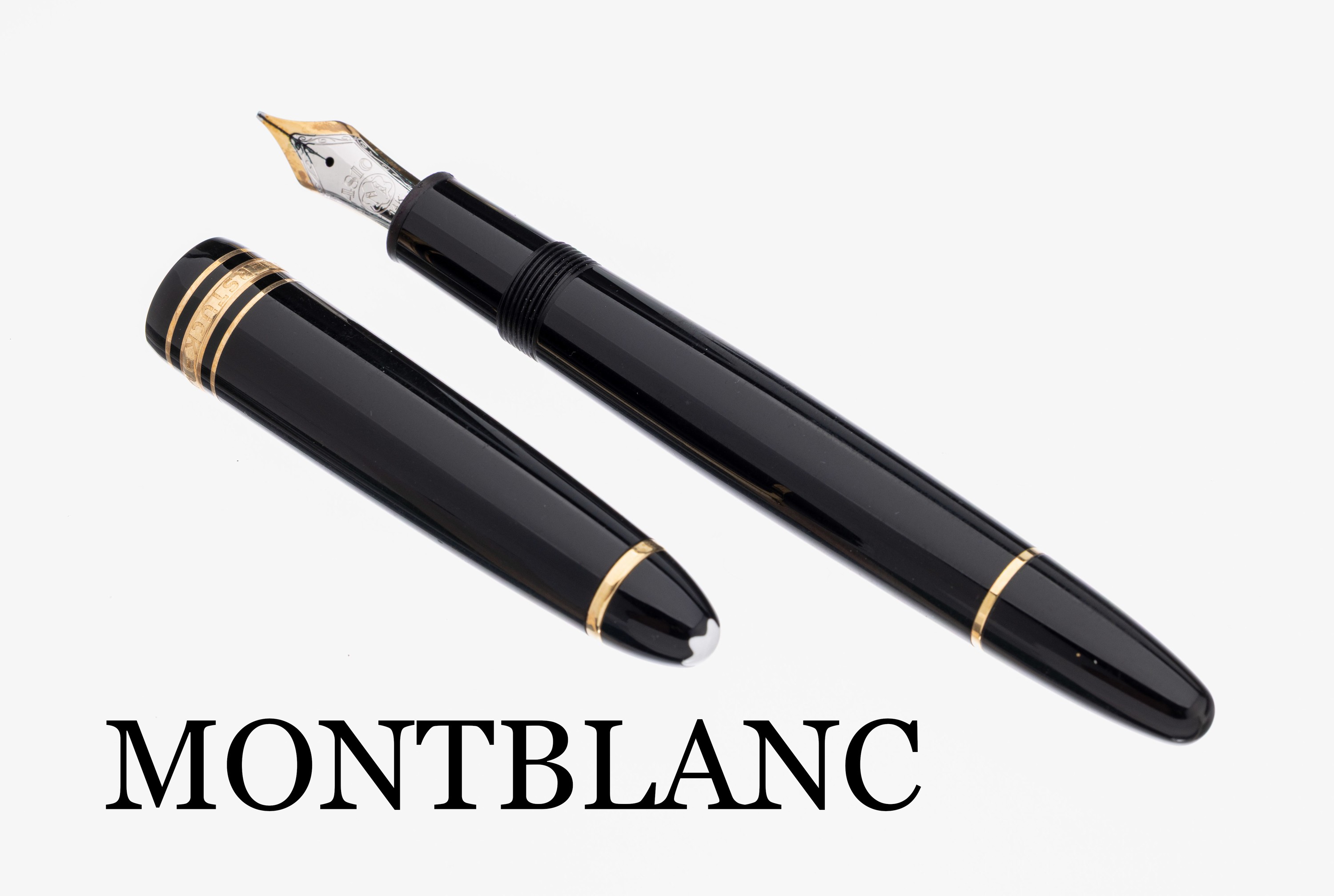 MONTBLANC Füller, Meisterstück, Korpus schwarzer Edelharz, Monturen Metall verg., Feder Stärke M, GG/WG 585/000, Gebr.-Spuren