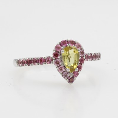 Image Ring mit Turmalinen, WG 750/000, gelber Turmalintropfen ca. 0.39 ct u. rosa Turmaline ...