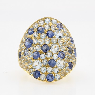 Image Ring mit Farbsteinen, GG 750/000, Aquam. zus. ca. 2.35 ct u. Saphire zus. ca. 2.32 ct, ...