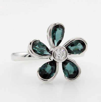 Image Ring mit Turmalinen und Brillant, WG 585/000, blütenförmiger, drehbarer ...