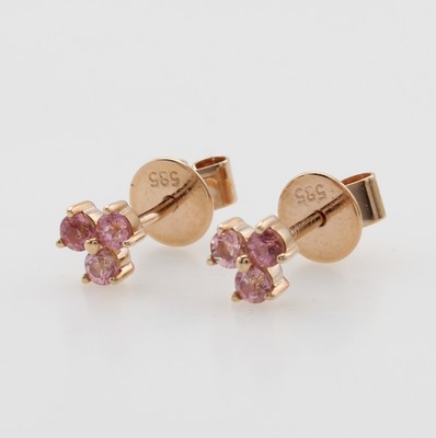 Image 26930163 - Paar Ohrstecker mit Turmalinen, RoséG 585/ 000, 6 rosa Turmaline zus. ca. 0.22 ct ...