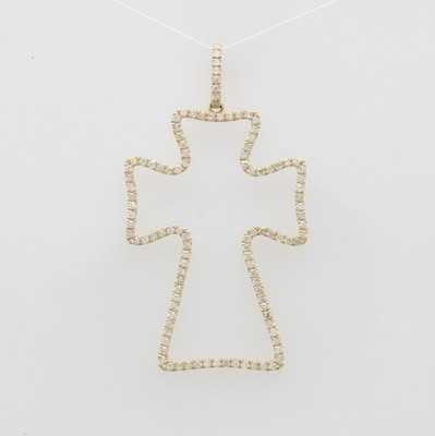 Image Anhänger "Kreuz" mit Diamanten, GG 585/000, Diam. zus. ca. 0.86 ct feines ...