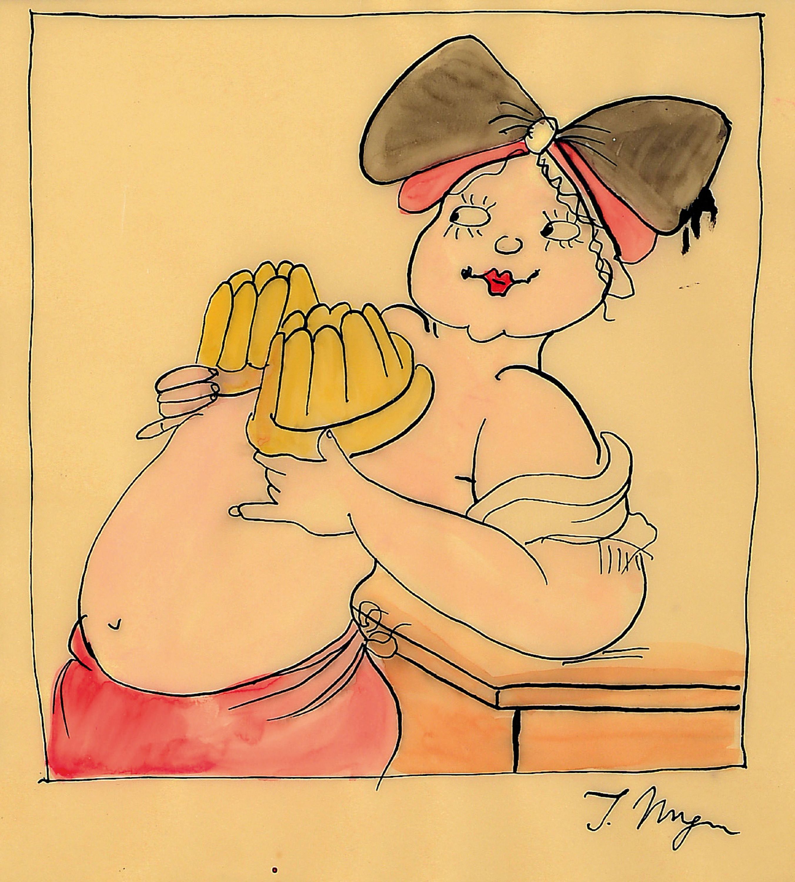 Tomi Ungerer, 1931-2019, Karikatur einer Elsässerin, Tusche und Aquarell auf Transparentpapier, rechts unten signiert, ca. 17x17cm, PP, u.Gl., R. ...