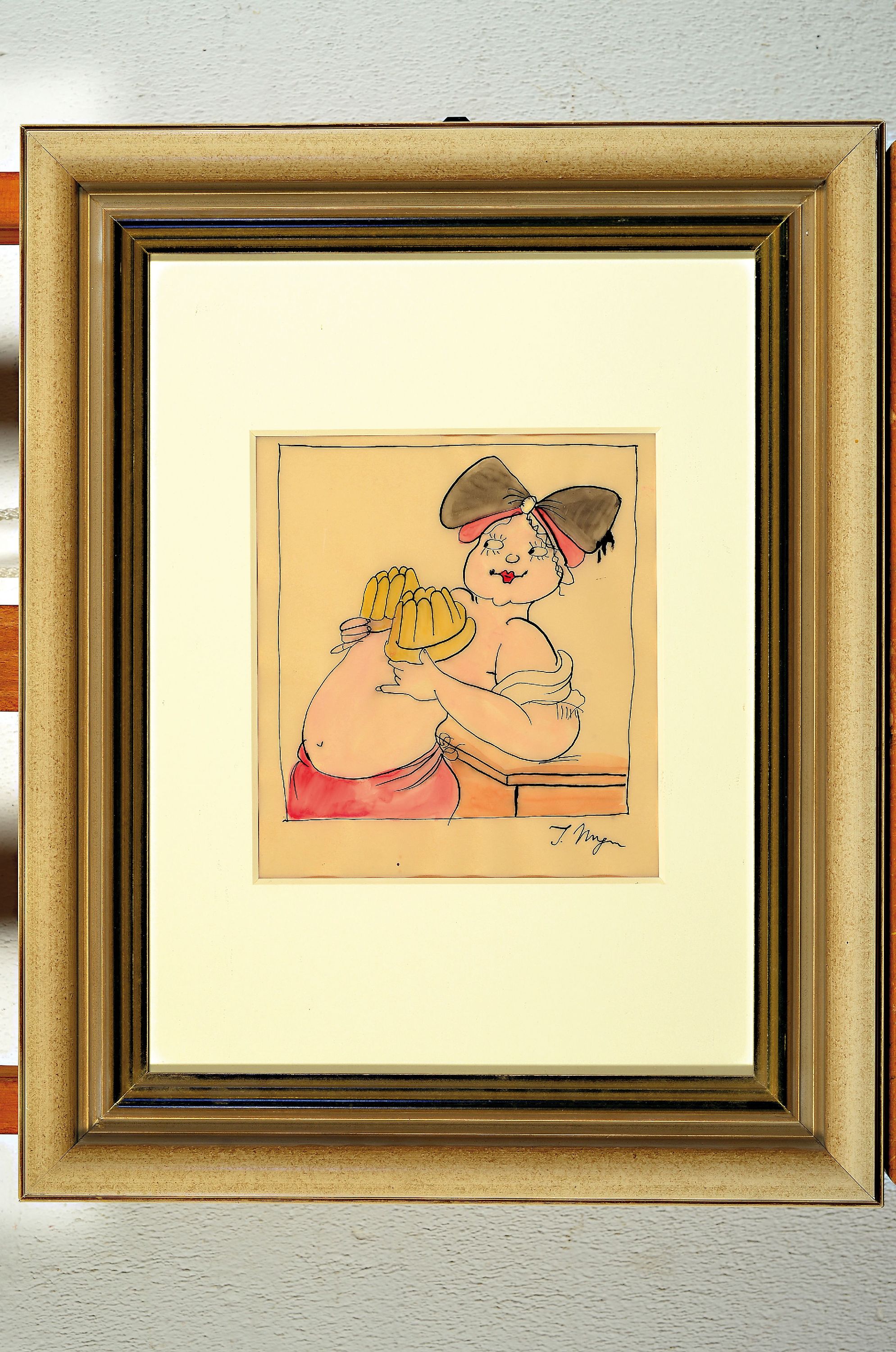 Detail k: Tomi Ungerer, 1931-2019, Karikatur einer Elsässerin, Tusche und Aquarell auf Transparentpapier, rechts unten signiert, ca. 17x17cm, PP, u.Gl., R. ...