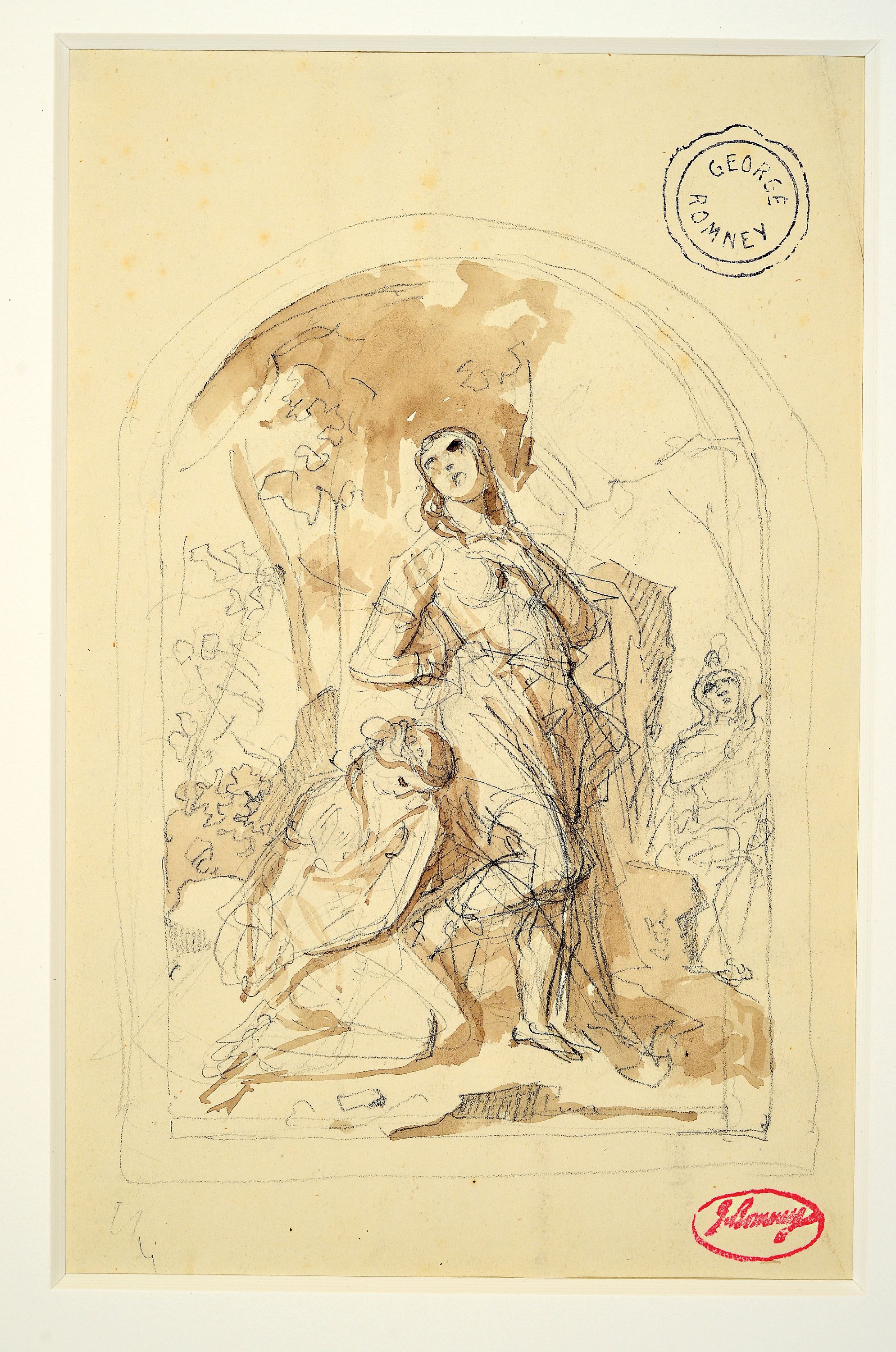 Detail k: George Romney, 1734-1802, Figuren, Bleistift und Aquarell auf Papier, rechts unten Stempel der Pariser Sammlung Xavier Haas (Lugt 4541), rechts oben ...