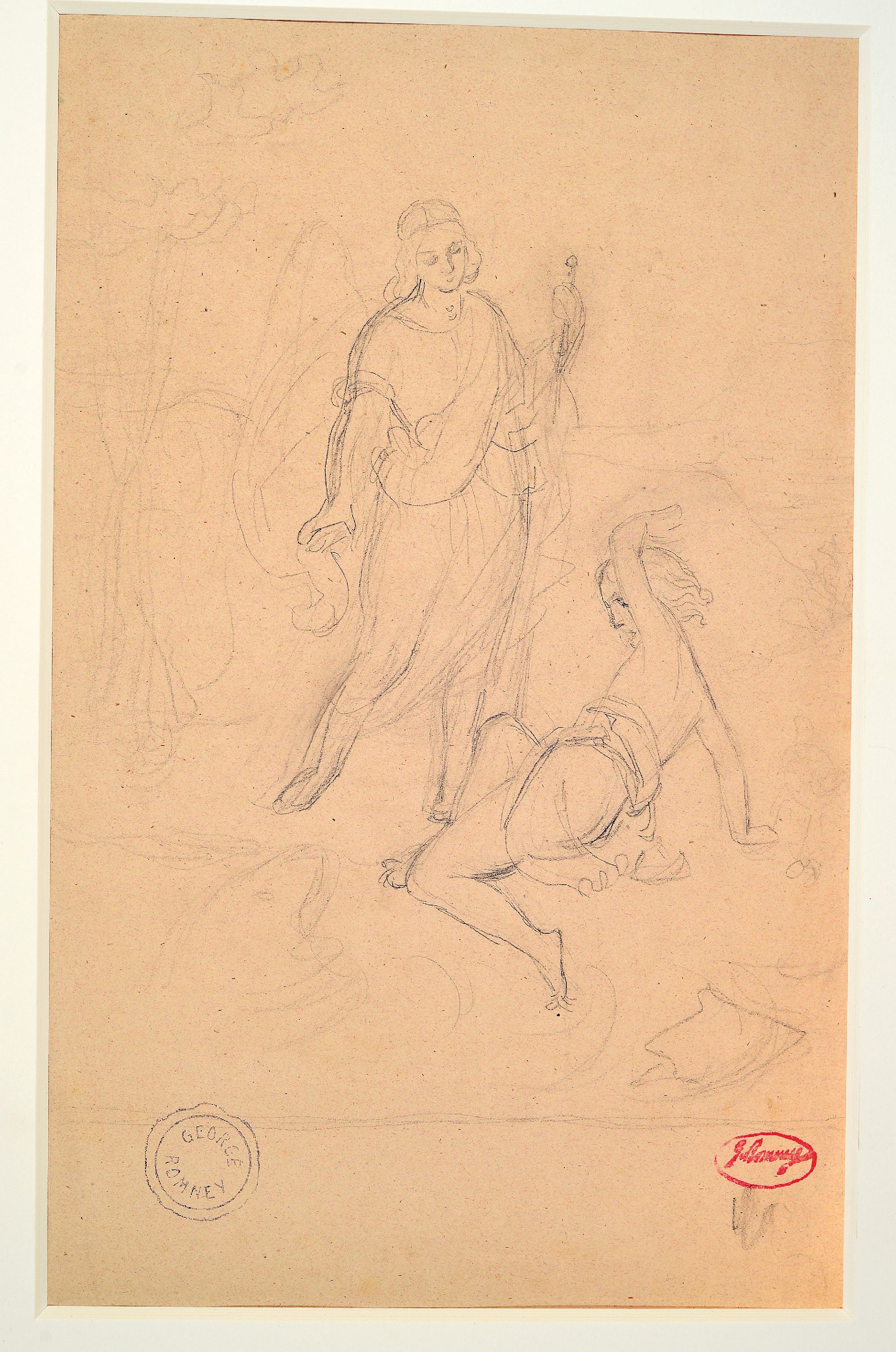Detail k: George Romney, 1734-1802, Studienblatt mit 2 Personen, Bleistift auf Papier, rechts unten Stempel der Sammlung Xavier Haas (Lugt 4541), unten links ...