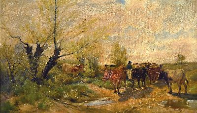 Image 26930407 - J. Burger, Künstler des frühen 20.Jh., Hirtenlandschaft, ausgetrocknetes ...