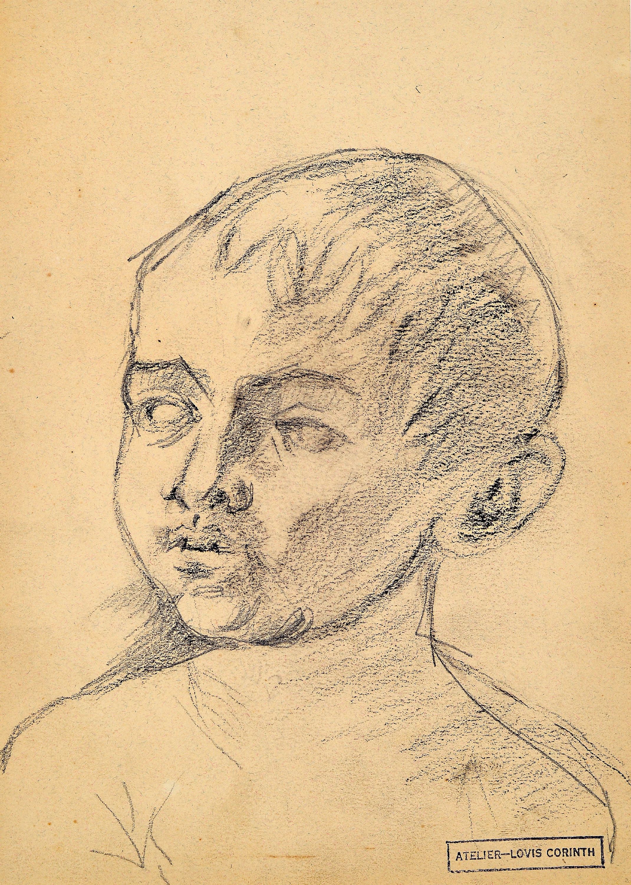 Lovis Corinth, 1858-1925, Kopfstudie eines Jungen, vermutlich Darstellung seines Sohnes Thomas, rückseitig weitere Personenstudien, Kohle und ...