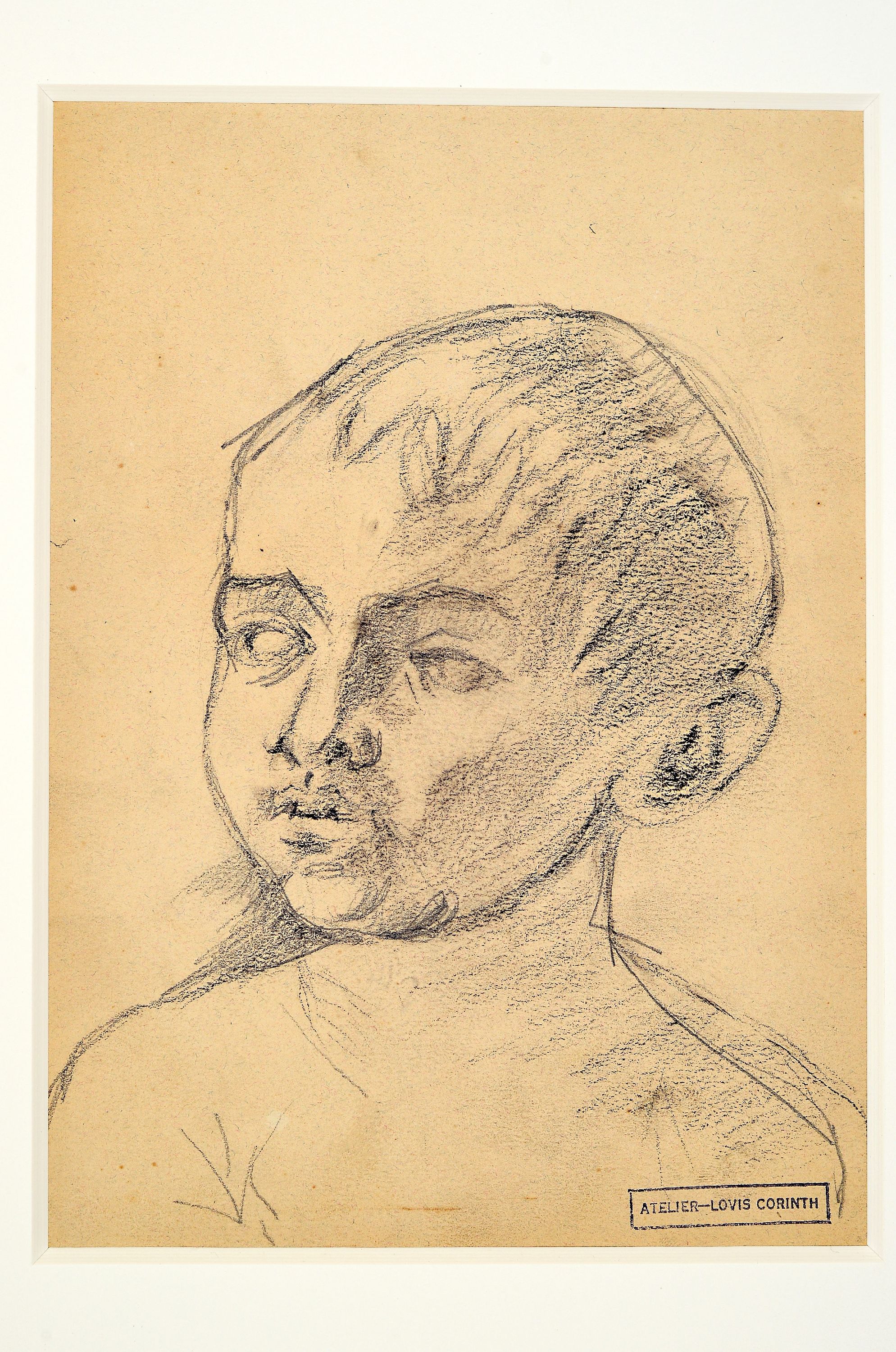 Detail k: Lovis Corinth, 1858-1925, Kopfstudie eines Jungen, vermutlich Darstellung seines Sohnes Thomas, rückseitig weitere Personenstudien, Kohle und ...