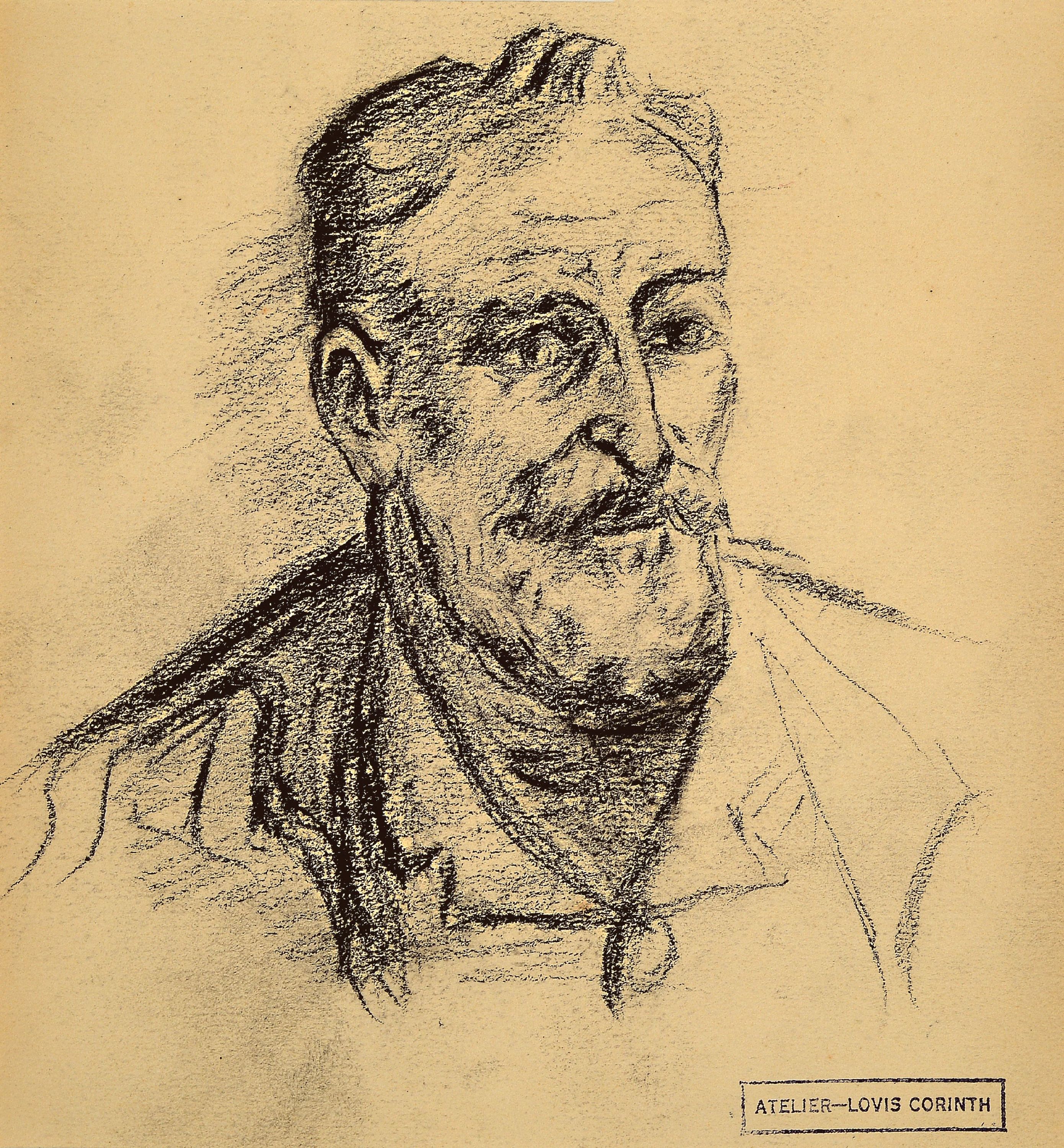 Lovis Corinth, 1858-1925, Kopfstudie eines bärtigen Mannes, Kohlezeichnung auf Papier, verso in Bleistift, rechts unten Stempel: Atelier-Lovis ...