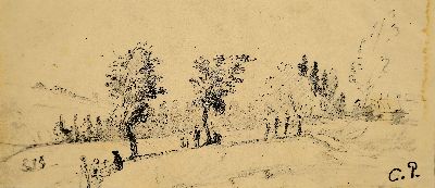 Image Camille Pissarro, 1830-1903, Paysage avec personnages, Bleistiftzeichnung auf Papier, ...