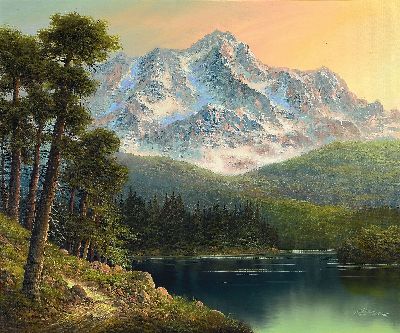 Image 26930695 - Manfred Herzog, geb. 1949 Ludwigshafen am Rhein, Blick auf die Zugspitze, Öl/Lwd, ...