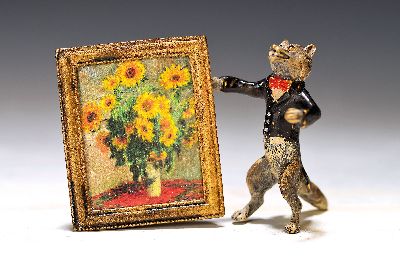 Image Wolf im Frack mit Gemälde nach Claude Monet, Wiener Bronze, sign. Franz Bergmann, ...