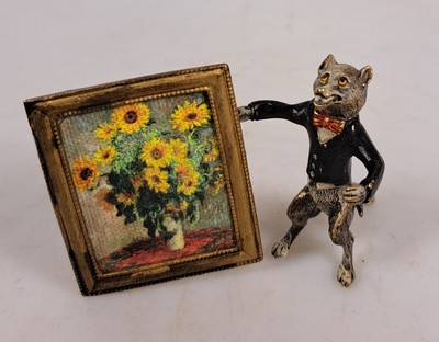 26930736a - Wolf im Frack mit Gemälde nach Claude Monet, Wiener Bronze, sign. Franz Bergmann, ...