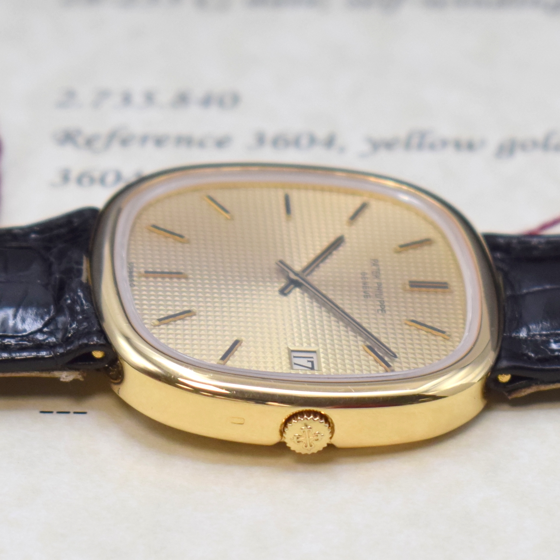 Detail b: PATEK PHILIPPE seltene Herrenarmbanduhr in GG 750/000 jumbo Ellipse D´Or "TV Screen" Referenz 3604, Automatik, Schweiz 1973, 2- teil. ...