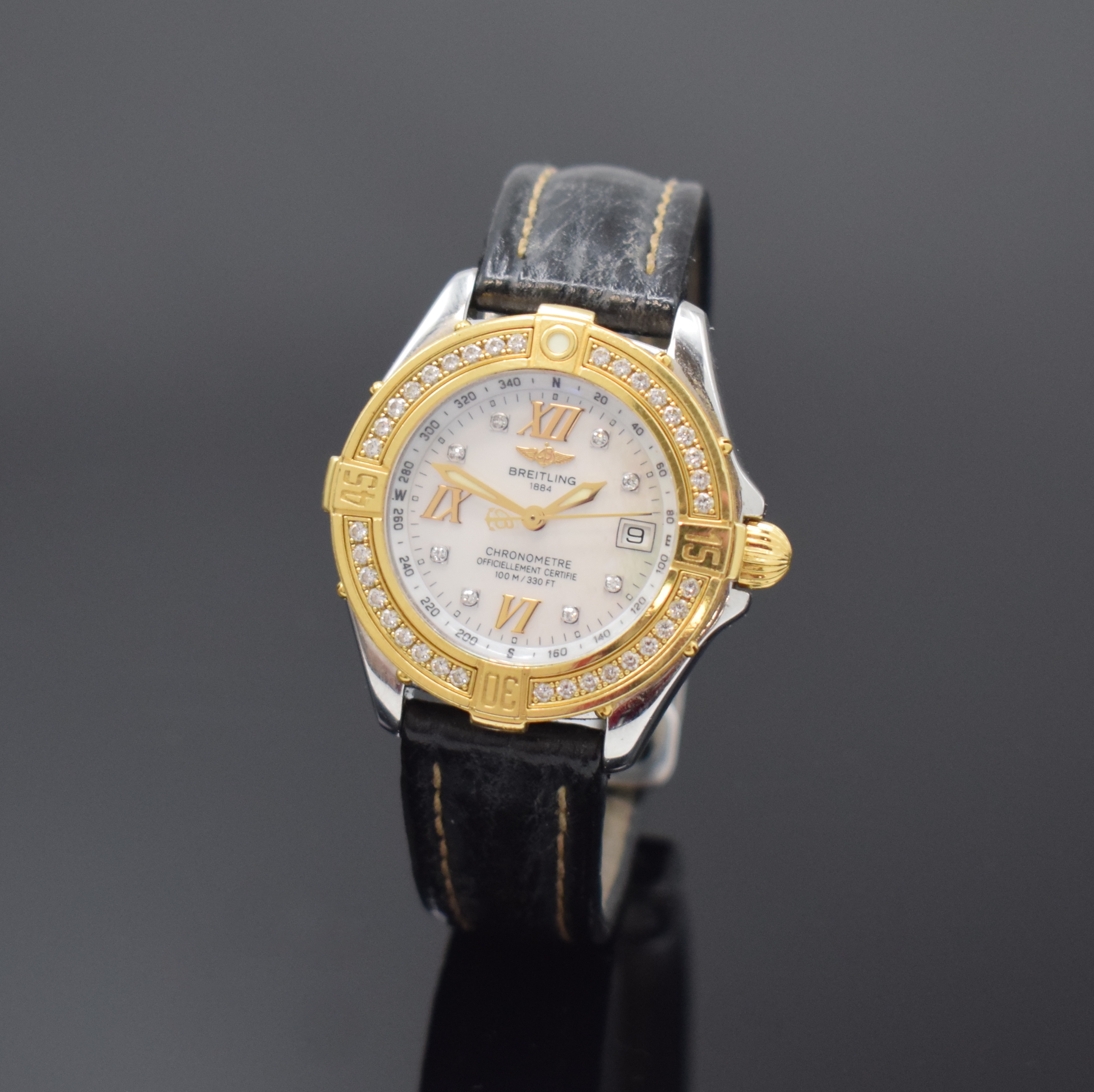 BREITLING Damenarmbanduhr Serie Lady B-Class Chronometer Referenz D67365, Schweiz um 2000, quarz, orig. Lederband m. Faltschl., Boden verschr., ...