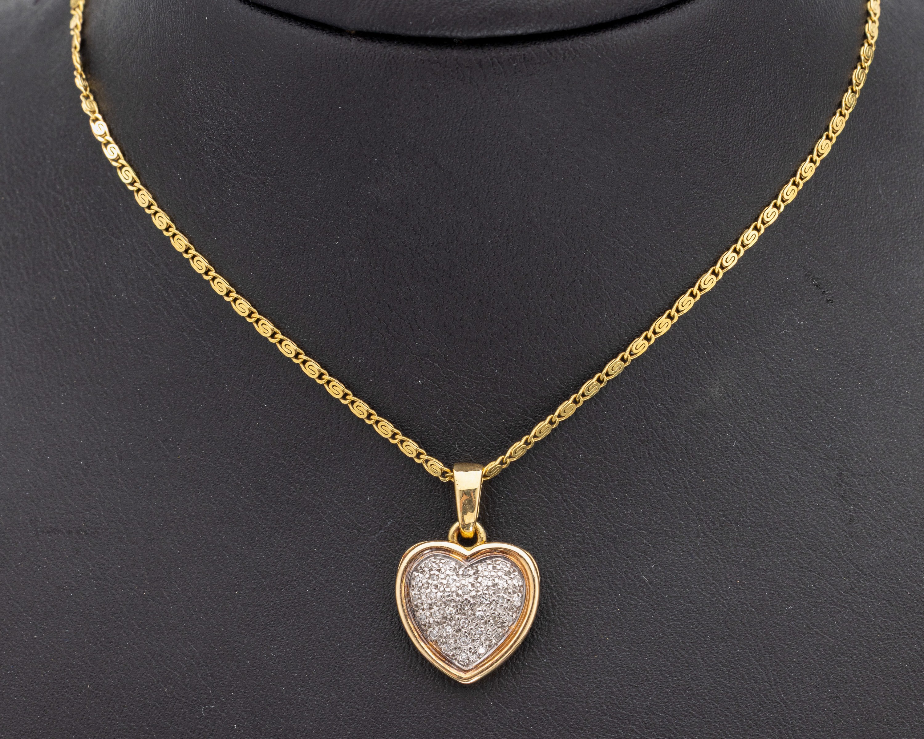 14 kt Gold Diamant-Anhänger "Herz", GG 585/000, part. rhod., kl. 8/8-Diamanten, ca. 2.3 x 1.5 cm, an Kette, GG 585/000, L. ca. 42 cm, ...