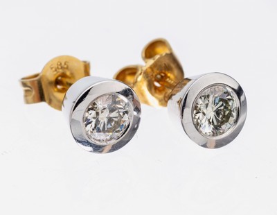 Image 26931083 - 14 kt Gold Brillant-Ohrstecker, WG/GG 585/000, 2 in WG gefasste Brillanten zus. ca. ...