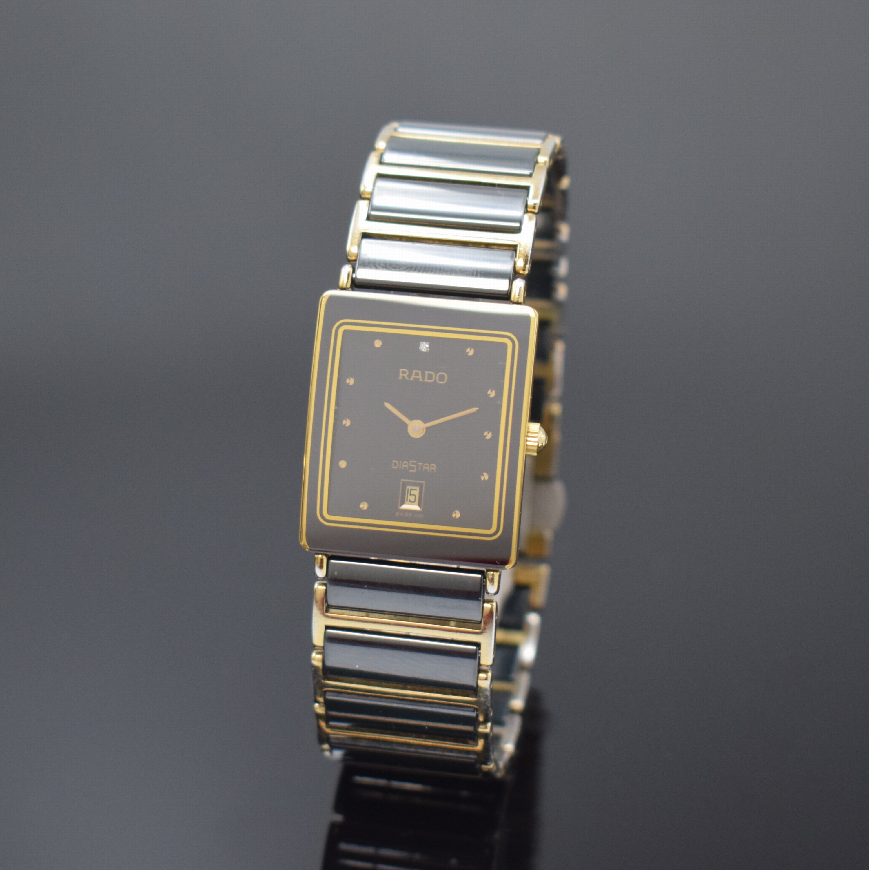 RADO Diastar Armbanduhr Referenz 160.0281.3N, Schweiz um 1995, quarz, verg. Geh. inkl. orig. Keramikband m. verg. Zwischengliedern, dopp. Faltschl. ...
