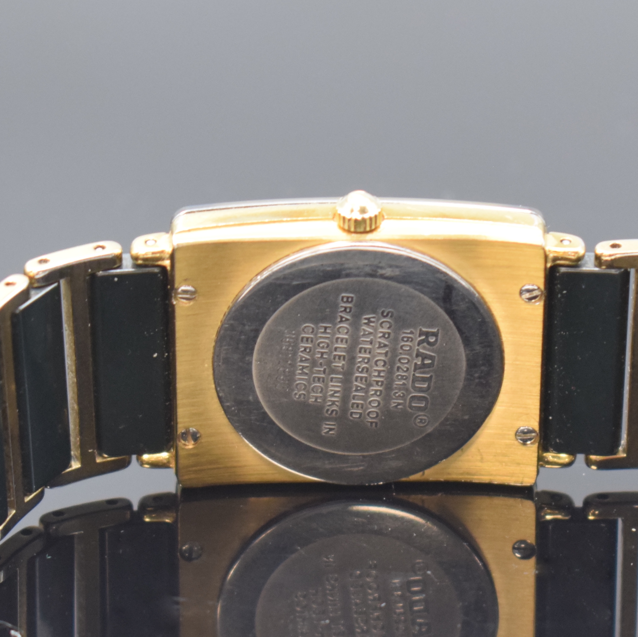 Detail d: RADO Diastar Armbanduhr Referenz 160.0281.3N, Schweiz um 1995, quarz, verg. Geh. inkl. orig. Keramikband m. verg. Zwischengliedern, dopp. Faltschl. ...