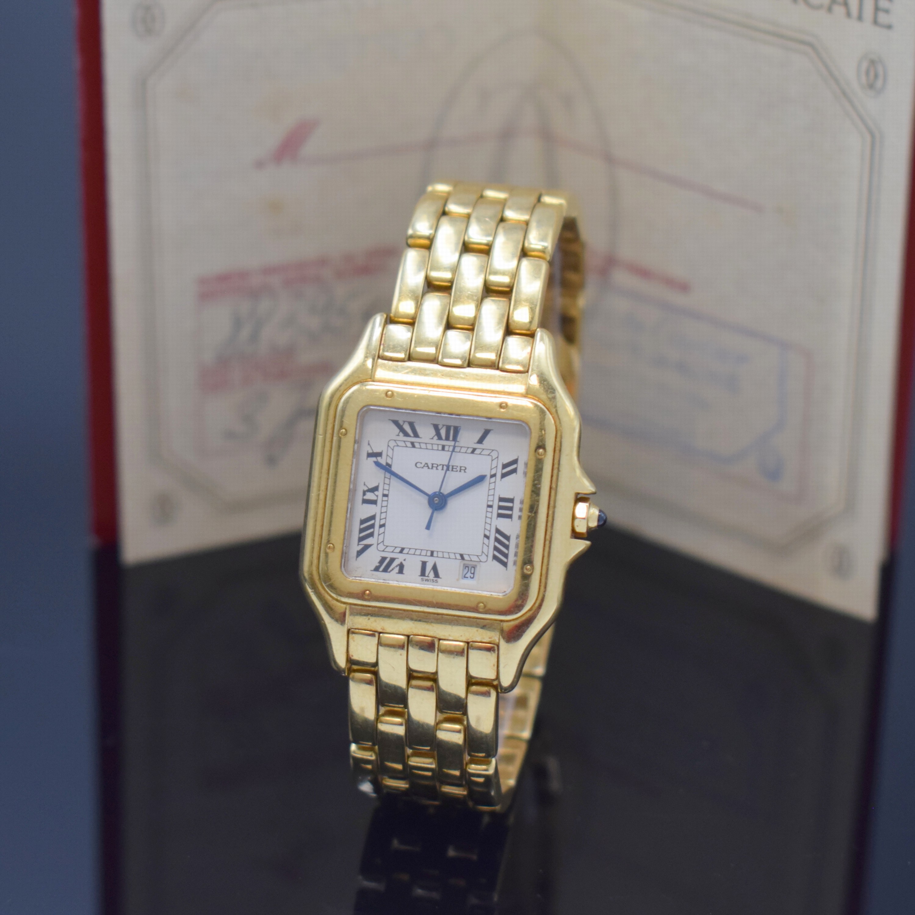 CARTIER Panthere Damenarmbanduhr in GG 750/000, Schweiz verk. lt. beil. Garantie 06/1993, quarz, Boden 8-fach verschr., orig. Goldband m. dopp. ...