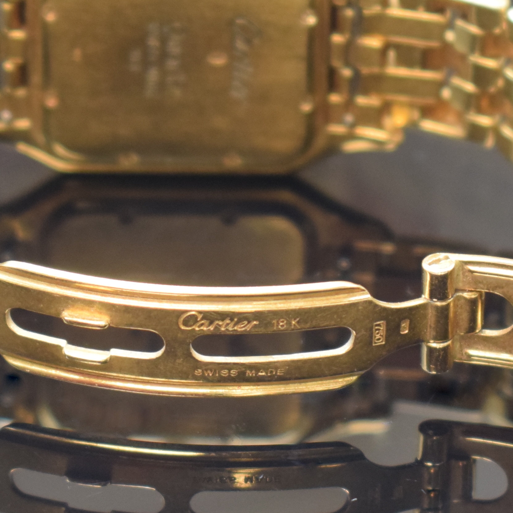 Detail c: CARTIER Panthere Damenarmbanduhr in GG 750/000, Schweiz verk. lt. beil. Garantie 06/1993, quarz, Boden 8-fach verschr., orig. Goldband m. dopp. ...