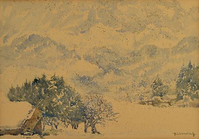 Image 26931255 - Max Clarenbach, 1880 Neuss-1952 Wittlaer, Schnee und Nebel, rückseitig auf altem ...