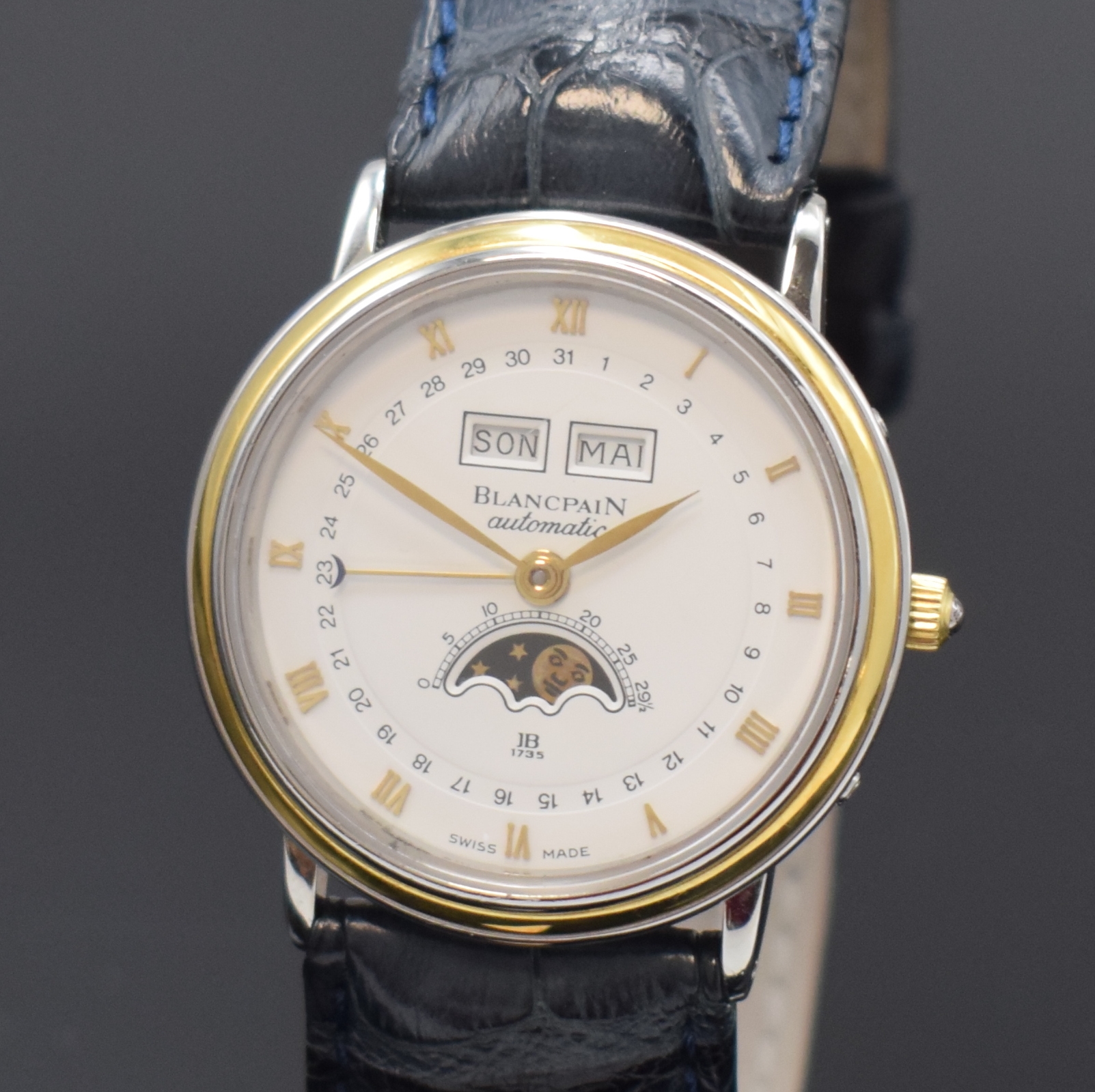 Detail a: BLANCPAIN astronomische Armbanduhr mit Vollkalenderanzeige Serie Villeret, Schweiz um 1995, Automatik, Edelstahl/Gold komb. inkl. neutr. Lederband m. ...