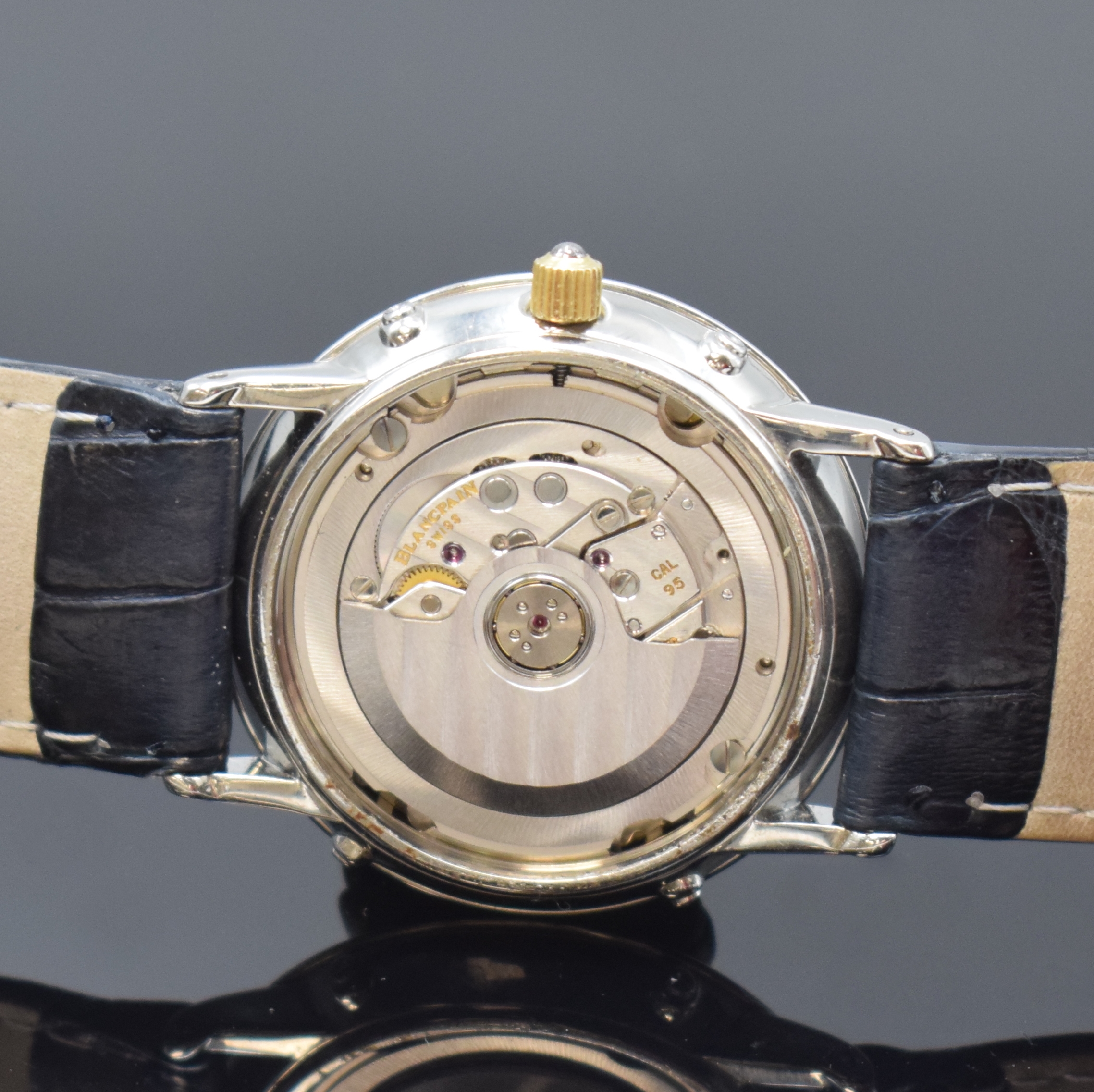 Detail f: BLANCPAIN astronomische Armbanduhr mit Vollkalenderanzeige Serie Villeret, Schweiz um 1995, Automatik, Edelstahl/Gold komb. inkl. neutr. Lederband m. ...