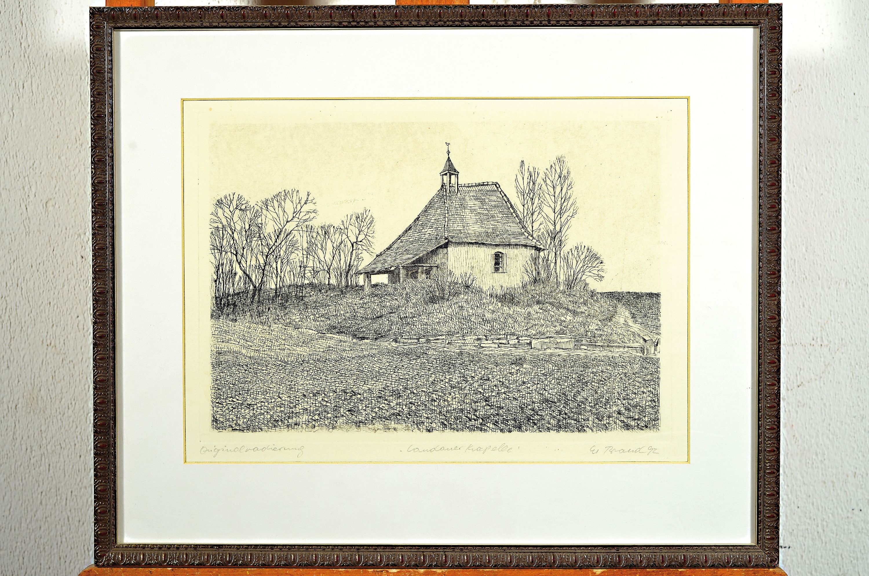 Detail l: Werner Brand, 1933-2021, 2 Radierungen: 1x Wingert, betitelt, sign. und dat. 2018, bez. E.A., ca. 23x16cm, PP, u.Gl., R: ca. 56x44cm, 1x Landauer ...