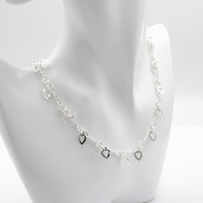 26932513a - Collier, 925er Silber, mit Herzchenabhängung, Karabinerschl., L. ca. 45 cm