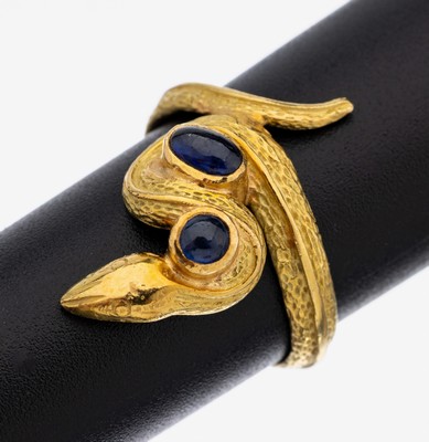 Image 26932641 - 22 kt Gold Saphir-Schlangenring, GG 916/000gepr., schlängelnde Schlange mit 2 ...
