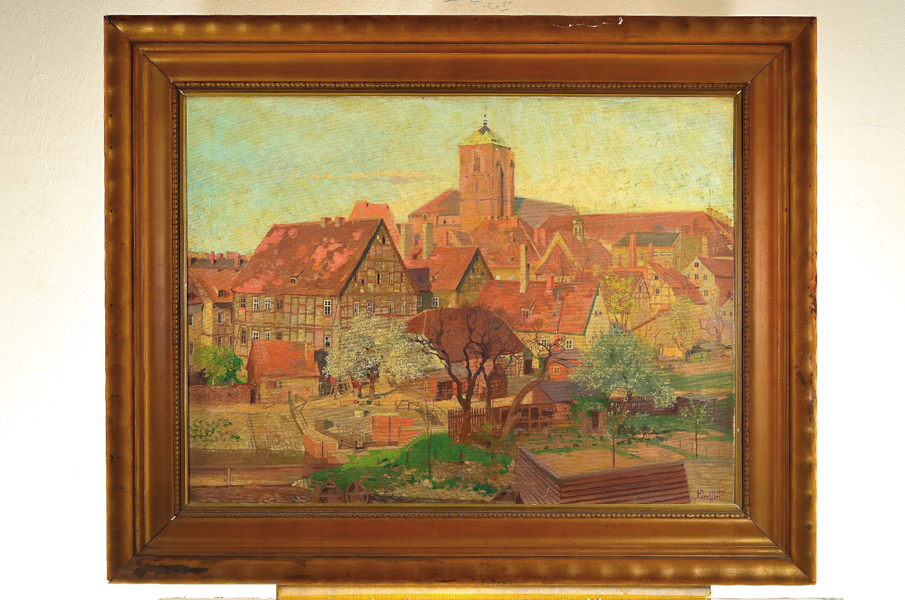 Detail k: Hans Dressler, 1869-1943 Breslau, Ansicht von Breslau, Blick über die Daliowa -Insel auf die Sand-Insel mit der Kirche der Hl. Jungfrau Maria auf ...