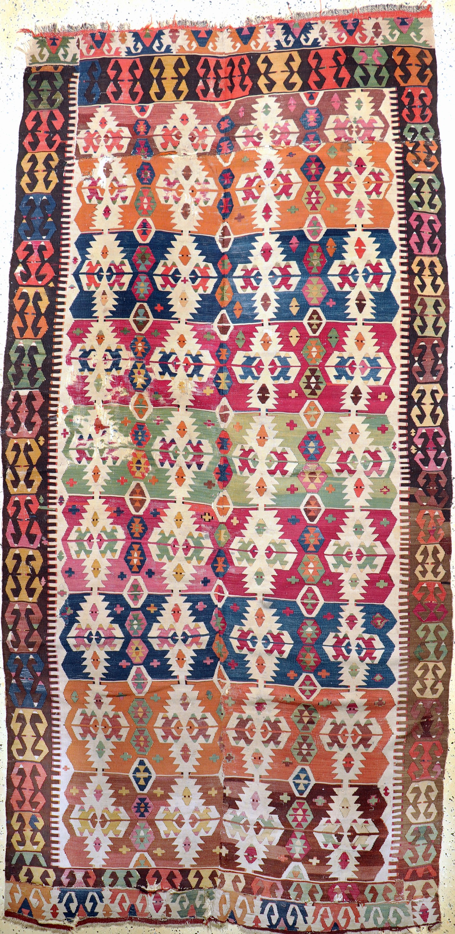 Aydin Kelim antik, Türkei, 19.Jhd, Wolle auf Wolle, ca. 322 x 161 cm, verkürzt, EHZ: 4
