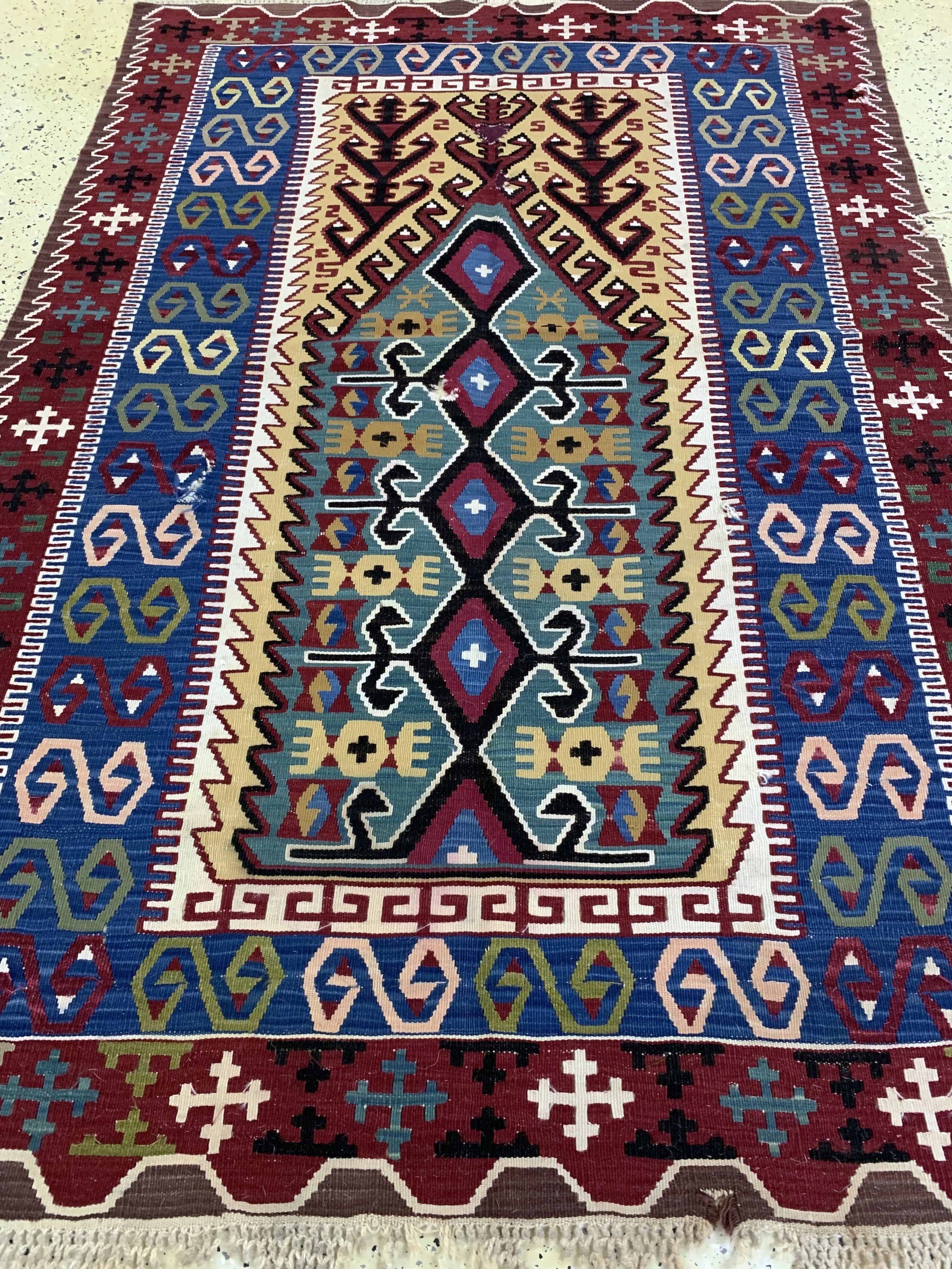 Detail d: Obruk Kelim antik, Türkei, um 1900, Wolle auf Wolle, ca. 185 x 125 cm, EHZ: 3(kleine Löcher)