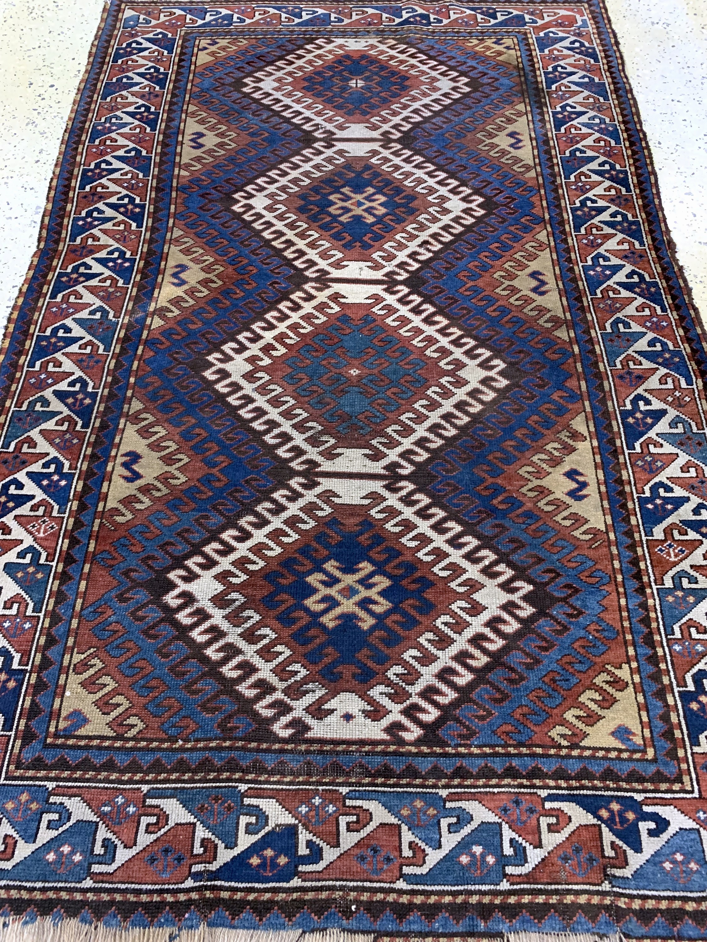 Detail d: "Bordjalou"kazak antik, Kaukasus, 19.Jhd, Wolle auf Wolle, ca. 195 x 125 cm, EHZ: 3-4