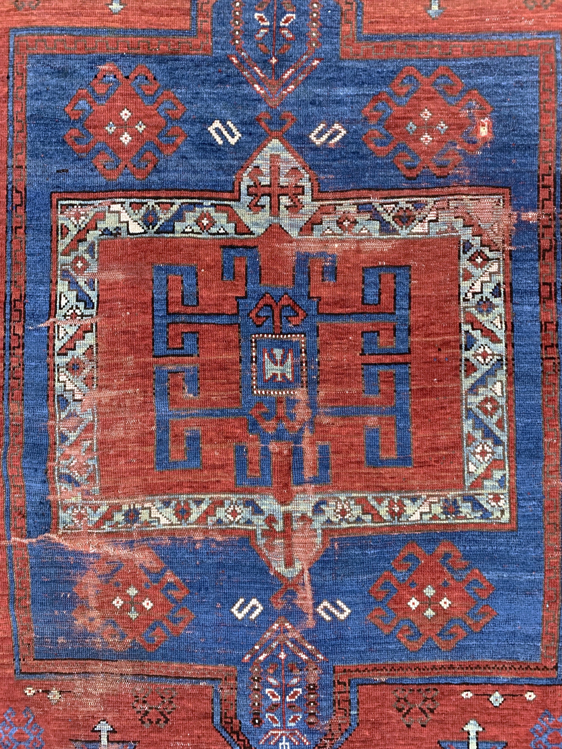 Detail b: "Fachalo"Kazak antik, Kaukasus, 19.Jhd, Wolle auf Wolle, ca. 205 x 150 cm, EHZ: 4