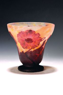 Image Vase mit Mohnblumen, Daum Nancy, um, 1914, farbloses Glas, mit gelben und rosefarbenen ...