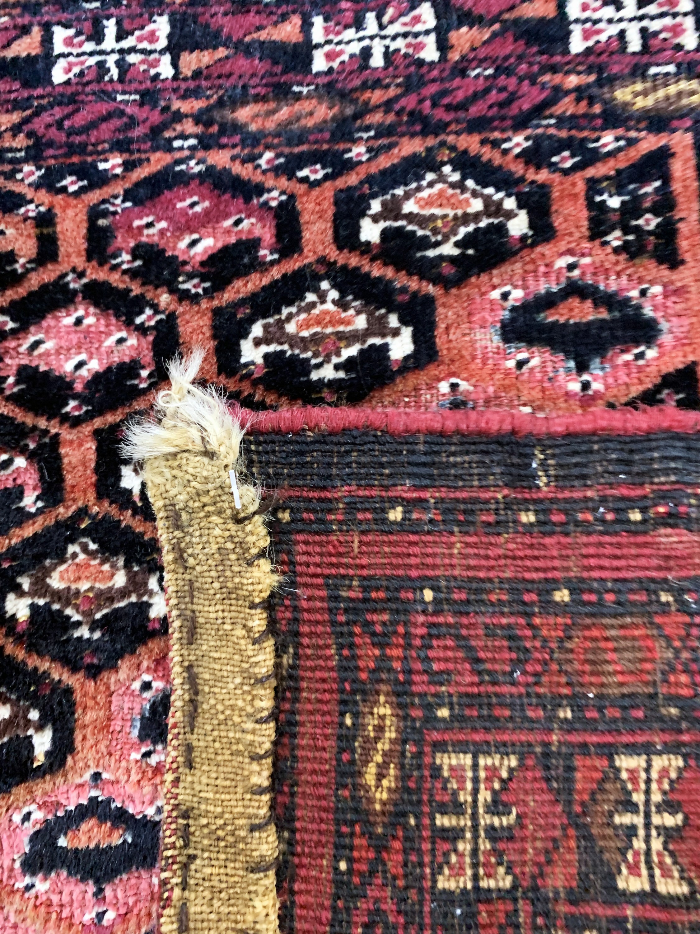 Detail d: "Saryk"Torba antik, Turkmenistan, 19.Jhd, Wolle mit Seide auf Wolle, ca. 130 x 40 cm, EHZ: 2-3