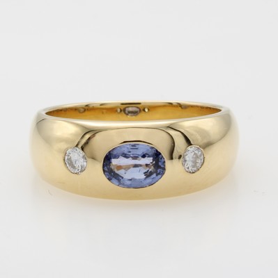 Image Bandring mit Saphir und Brillanten, GG 750/000, oval facett. Saphir ca. 0.9 ct, 2 Brill. ...