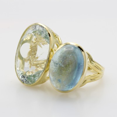 26933170a - Ring mit Aquamarin und Blautopas, GG 585/ 000, ovaler Aquamarincabochon ca. 15 ct, oval ...