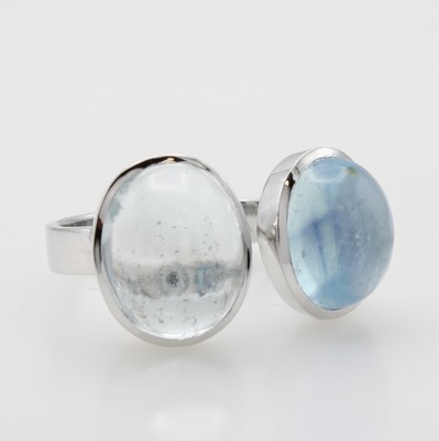 Image Ring mit Farbsteincabochons, WG 585/000, ovaler Morganit ca. 5 ct und Aquamarin ca. 4.2 ...