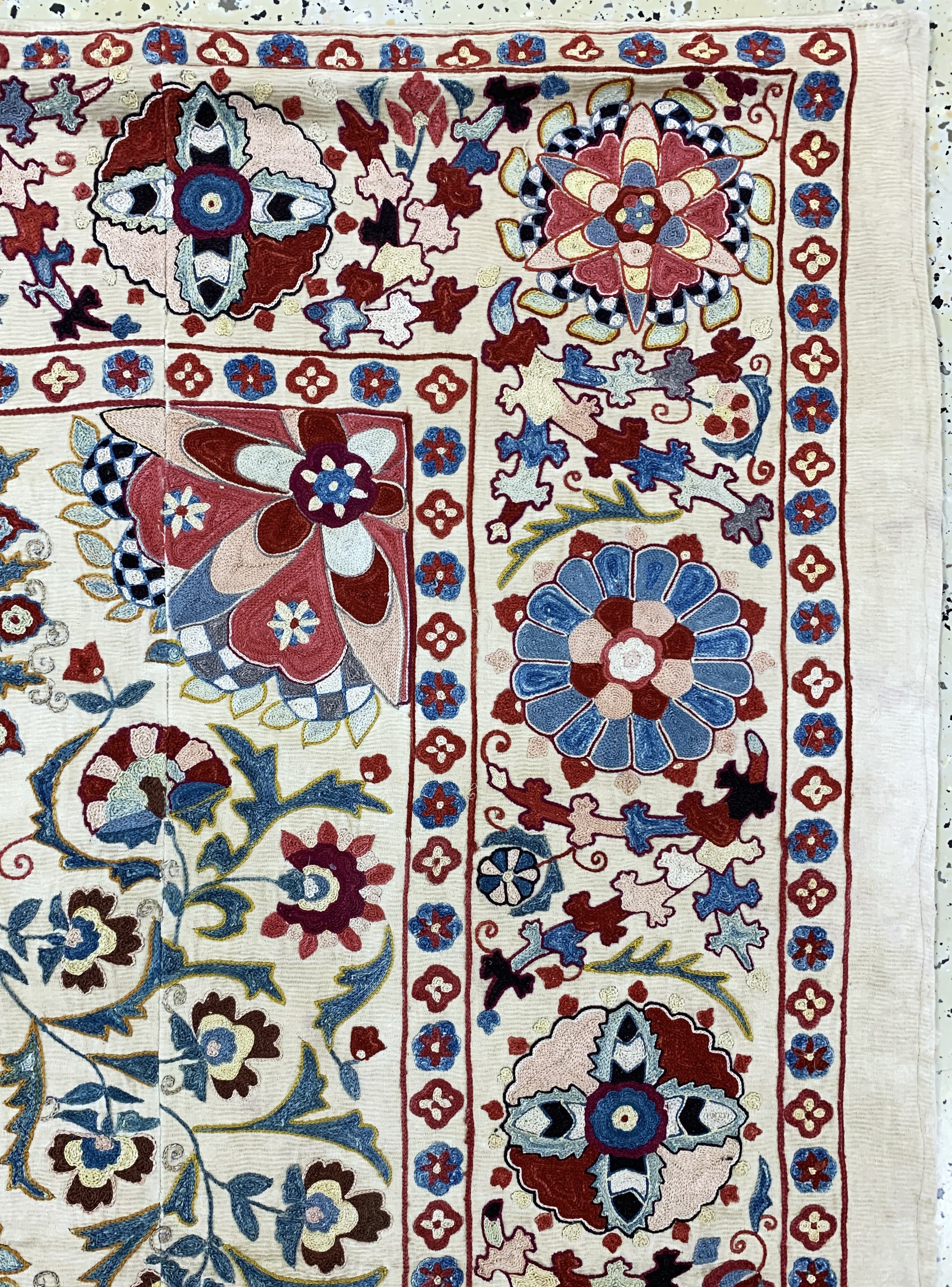 Detail e: Buchara"Susani", Uzbekistan, Anfang 20.Jhd, Seidenstickerei, ca. 170 x 145 cm, EHZ: 2